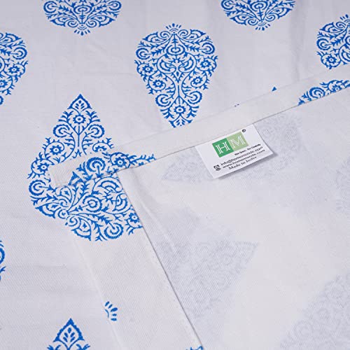 Image of HOMEMONDE Jaipuri Hand Block Leaf Print Cotton Curtains for Door 8 Feet Set of 2, Printed Door Curtains for Home Decor, Hangs Elegantly with Eyelets (3.7 ftx8ft, Blue)