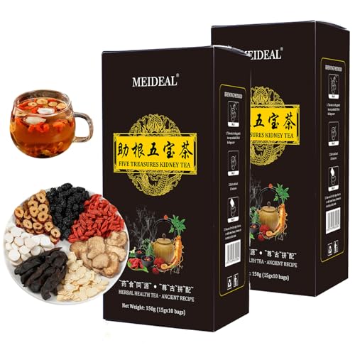 Ginseng Five Treasures Tea, Kidney Tea, Ginseng Six Treasure Traditional KidneyTea for Men and Women, 7 Precious Ingredients Formula, Chinese Herbal for Kidney (2 Boxes-20 bags)