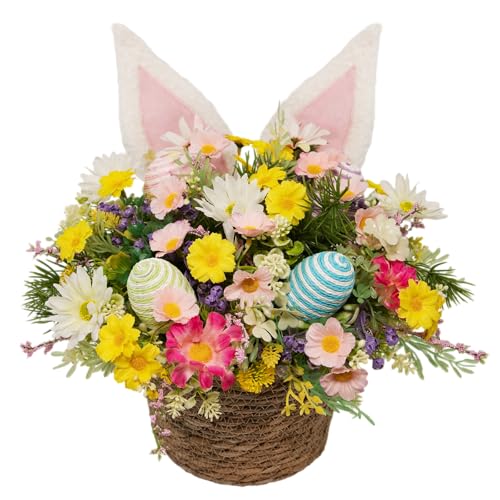 wwmira Easter Bunny Basket with Fluffy Bunny Ears - Spring
