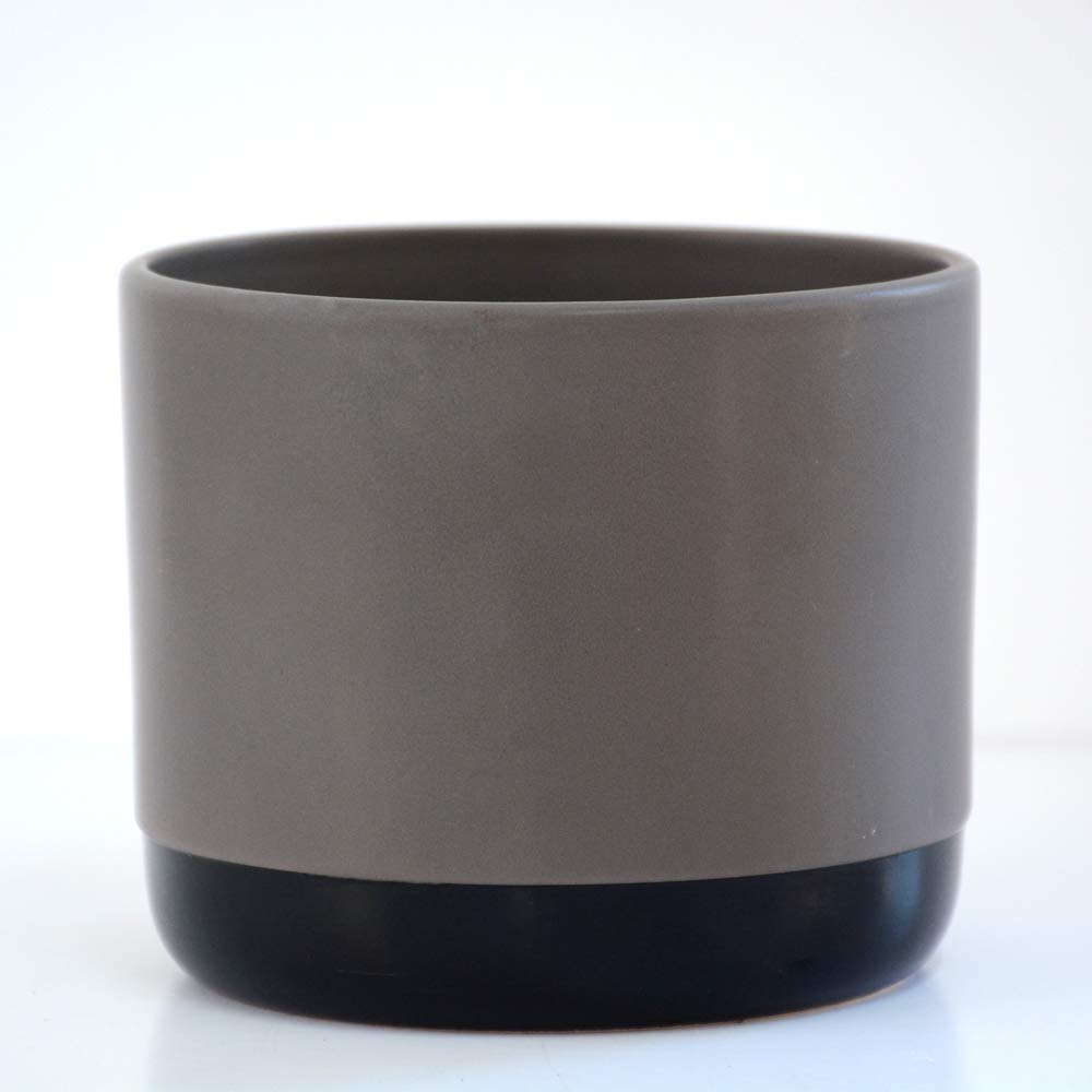 Thompson & Morgan Grey & Black Two-Tone Medium Ceramic Plant Flower Pot Round Modern Stylish Simple Design For Indoor House Plants Succulents 1 X Med Ceramic Pot