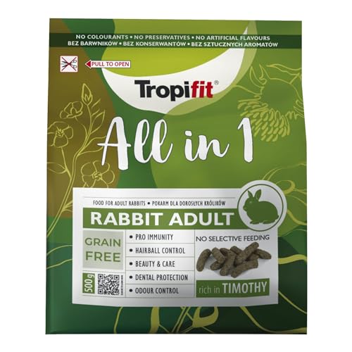 Tropifit All in 1 Rabbit Adult 500g – Futter für ausgewachsene Kaninchen – extrudiertes Alleinfutter Getreidefrei, Ballaststoffreich mit Wiesengras und Kräutern