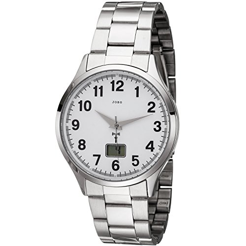 Preisvergleich Produktbild JOBO Herren Armbanduhr Funk Funkuhr Edelstahl Herrenuhr mit Datum