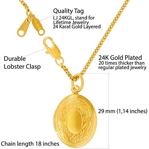 Lifetime Jewelry Locket Necklace That Holds Pictures [ Oval Gold Locket ] Jewelry For Girls And Women - Up To 20X More 24K Plating Than Other Photo Lockets (Locket & Chain) #TOP3