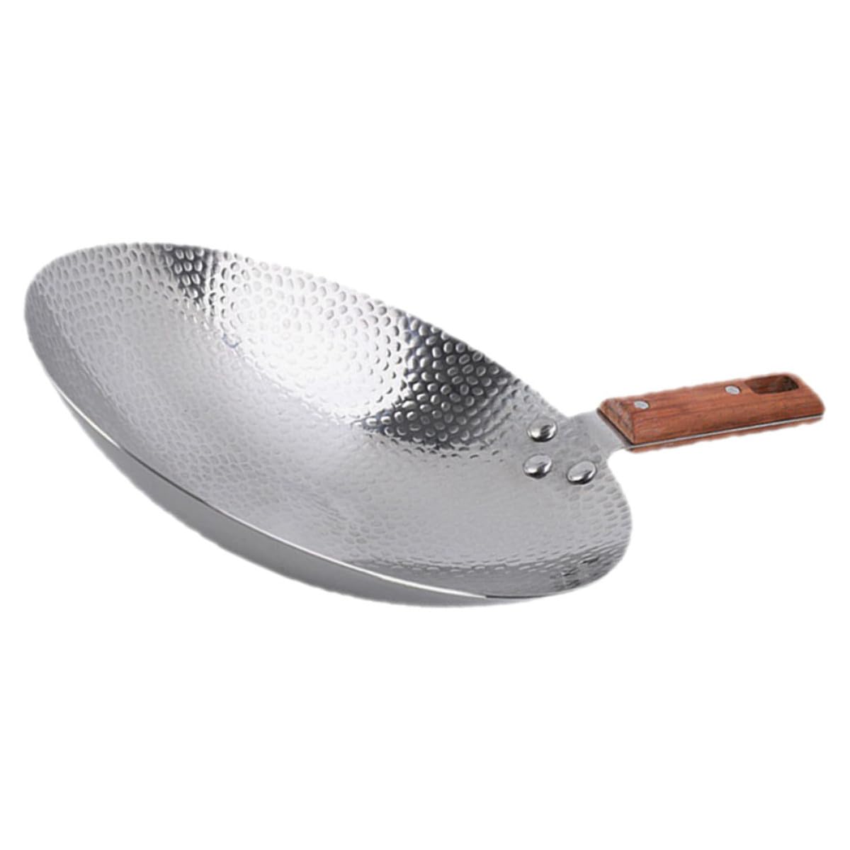 Wok Acier Inoxydable 22 CM Poignée Bois Ustensile Cuisine pour Fondue Épicée