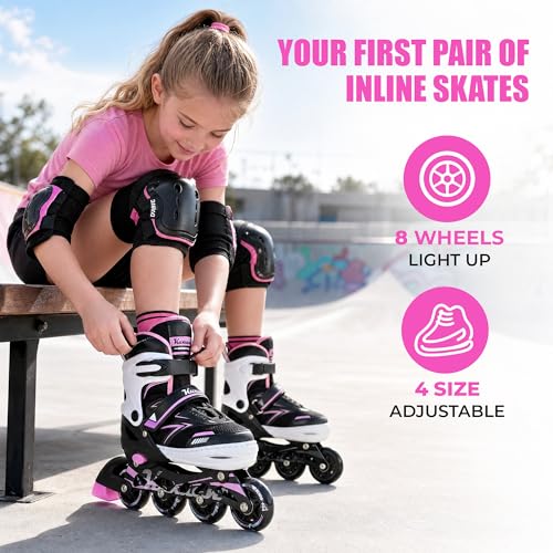 Kuxuan Adjustable Illuminating Inline Skates for Kids Ages 5-8 8-12, Fun Beginner Roller Skates Blades with Full Light Up Wheels, Outdoor Skates for Boys Girls Youth Adult — view 5