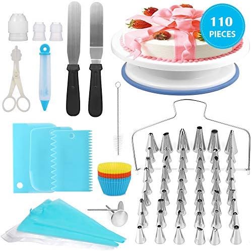 Emopeak 110 Pcs Cake Decorating Supplies Kit - Baking Supplies Set - Professional Stainless Steel DIY Icing Tips Russian Ball Piping Tips