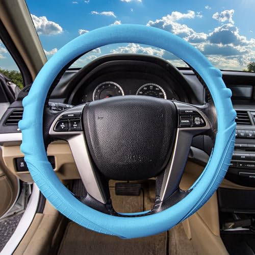 Image of FH Group Universal Fit Silicone with Grip and Pattern Massaging Grip Steering Wheel Cover fits most Cars, SUVs, Trucks, and Vans Light Blue