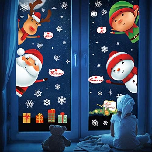UMIPUBO Christmas Window Clings Window Stickers Cute Santa Claus Reindeer with Static PVC Stickers for Christmas Home/Shop/Party Window Decorations (2 X 30 * 90 cm)