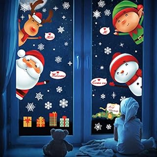 UMIPUBO Christmas Window Clings Window Stickers Cute Santa Claus Reindeer with Static PVC Stickers for Christmas Home/Shop/Party Window Decorations (2 X 30 * 90 cm)