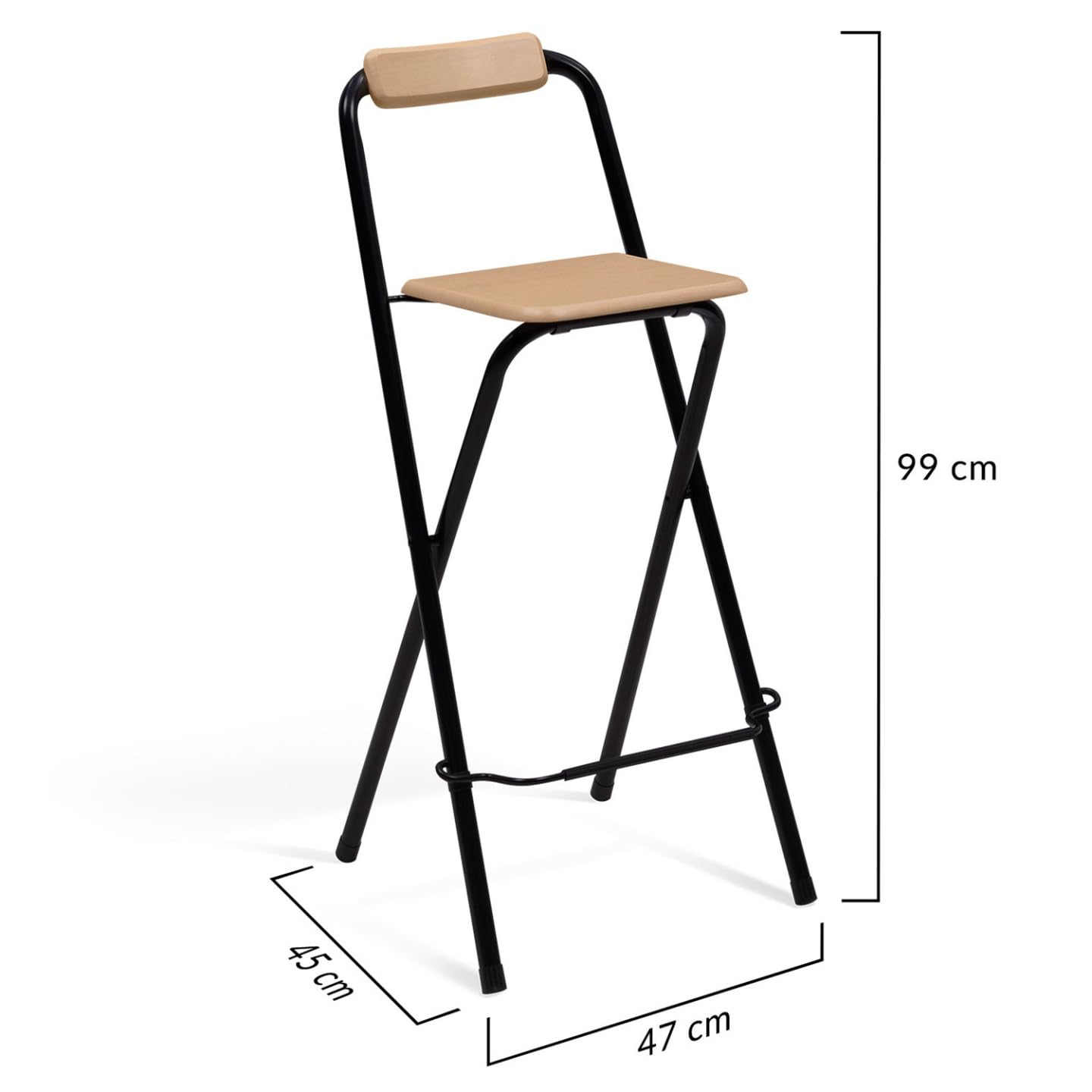 IDMarket - Set von 4 Barhockern Detroit klappbar Schwarze Struktur mit Sitzfläche mit Holzeffekt Industriedesign