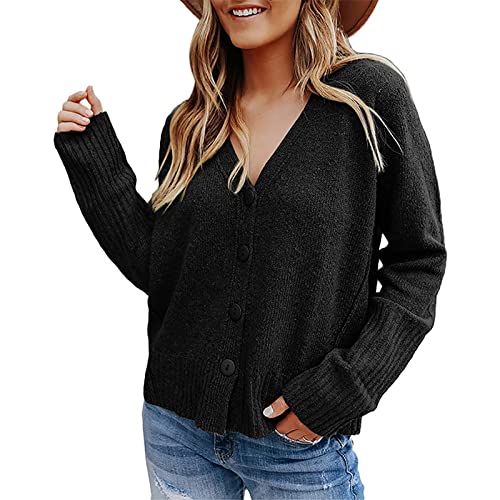 Casaco Cardigan com decote em V de cor sólida de abotoamento único feminino Casaco Cardigan para sai