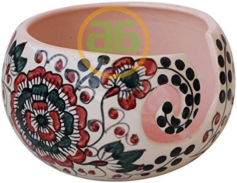 7"Inch Handcrafted Ceramic Knitting Yarn Bowl, Yarn Storage with Beautiful Multi Layered Flower Petals with Polka Dots Yarn Bowl, Gifts for her and people Who knit or crochet by ABHANDICRAFTS