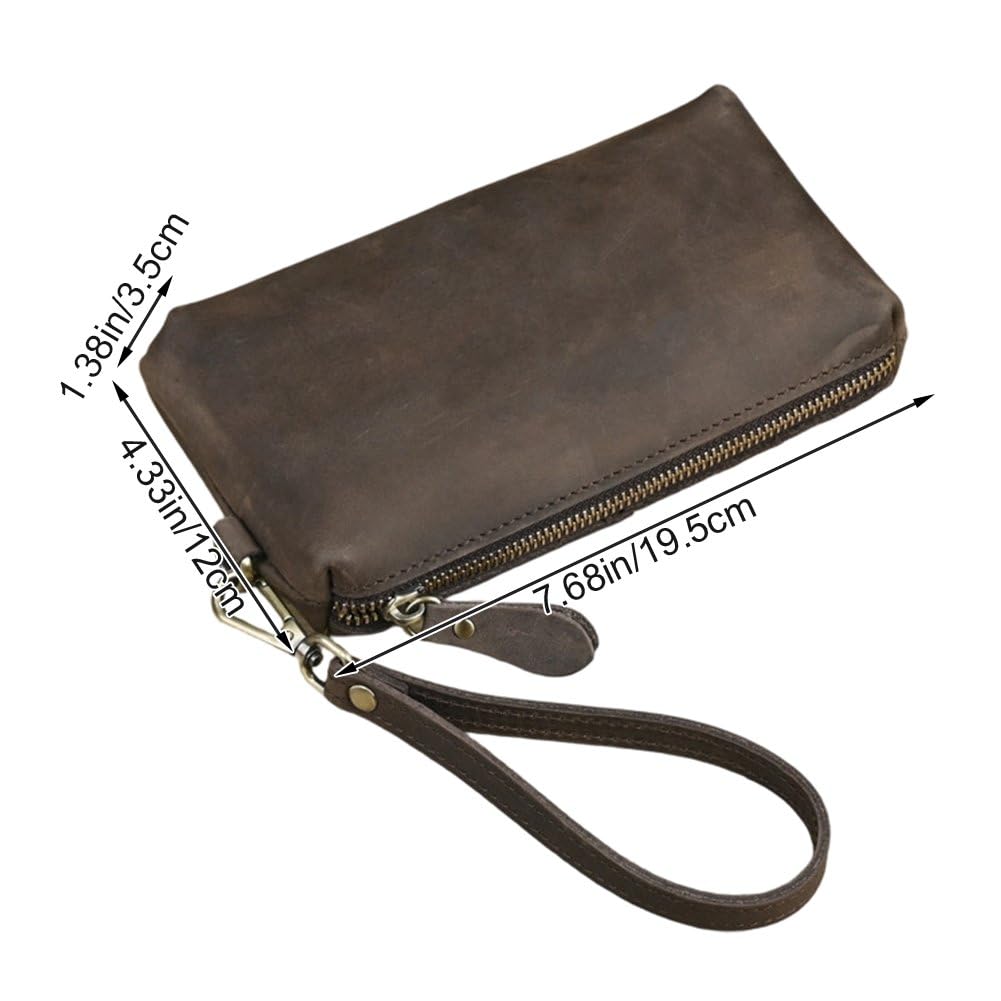 Portafoglio Uomo Lungo, Pochette in Pelle, Borsa Lavoro, Porta Carte D'identità con Cinturino Polso, Regalo per Uomo, Padre, Marito, Fidanzato