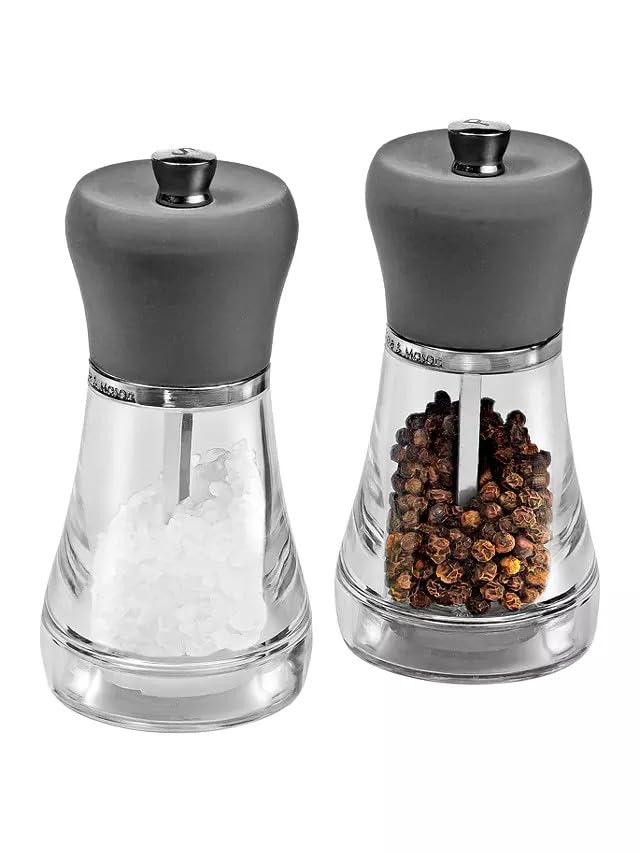 Cole & Mason Napoli Salt & Pepper Grinder Set, Durable Acrylic, Adjustable Grid, Comes Filled with Salt and Pepper, 12cm