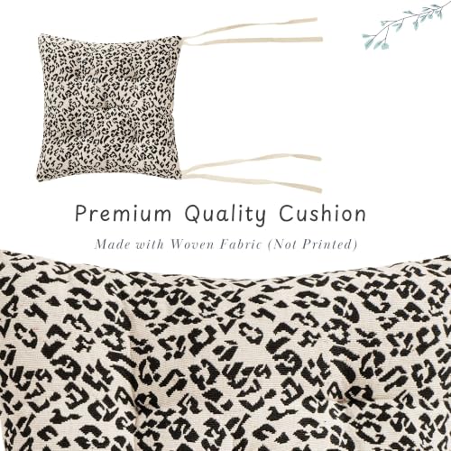 Image of Pack of 2 Washable Reversible Woven White and Black Seat Cushions with Micro Fiber Filler & Ties, Size 16 x 16 Inches | 40 x 40 cm for Sitting, Pooja, Dining Table, Outdoor