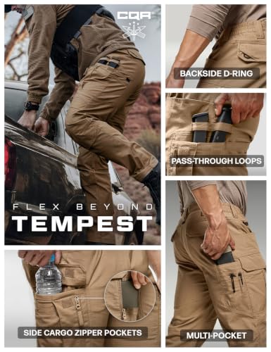 Image of CQR Men's Flex Stretch Tactical Pants, Water Resistant Ripstop Cargo Pants, Lightweight EDC Outdoor Work Hiking Pants