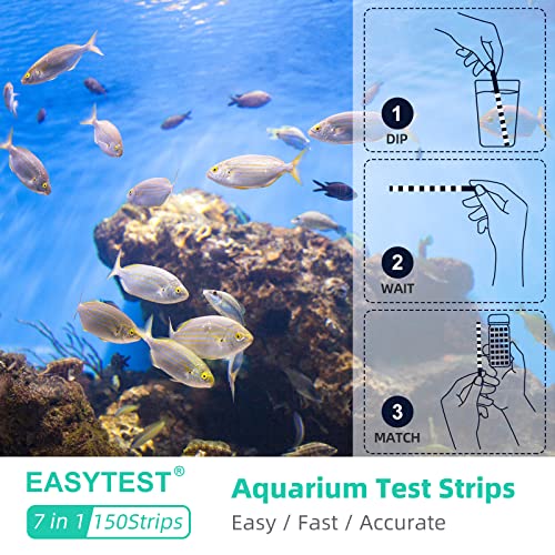 EASYTEST 7 in 1 Aquarium Test Strips, 150 Strip Pack Aquarium Water Test Kit for Freshwater, Fish Tank, Fish Pond,Accurate Testing Total Hardness,Carbonate Nitrate, Nitrite, Cl2, pH,Alkalinity - Image 3