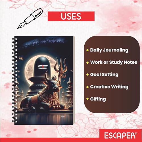 Image of ESCAPER Shiv Ji Diary Student Notebooks, A5 Size, 160 Ruled Notebook Designer Office Diary For Executive, Gift, Note Taking, Notepad For Writing (1, Shiv Ji Design 1)