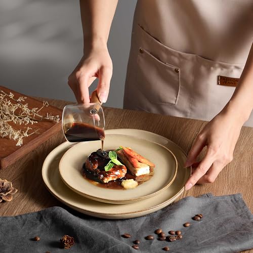 Geschirrset 6 Personen, Onader 18 Teiliges Tafelservice Steingut Set, Unregelmäßig Rund Müslischalen Dessertteller Speiseteller, Anti-Kratzer & Mikrowellenfest, Reaktives Sandfarbenes Khaki