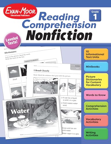 Evan-Moor Reading Comprehension: Nonfiction, Grade 1 - Homeschooling and Classroom Resource Workbook, Biographies, Science, Social studies, Mini book, Leveled, Vocabulary, Text structure analysis
