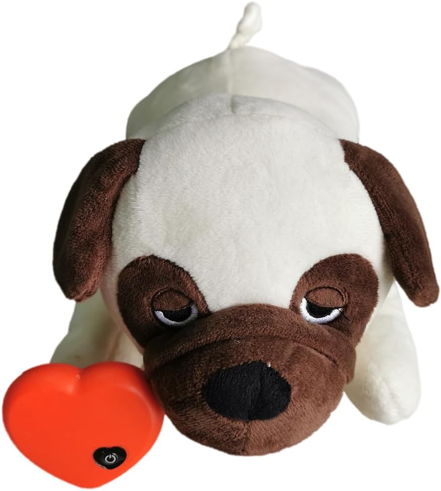 HonourHope Dog Heartbeat Toy for Anxiety Relief, Soft Plush Toy Pet Calming Puppy Behavioral Training Aid Pet Companion Pillow for Puppy Cat Kitty - Pug Dog