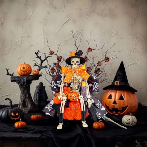 Décoration de table Halloween sans entretien avec fleurs et squelette