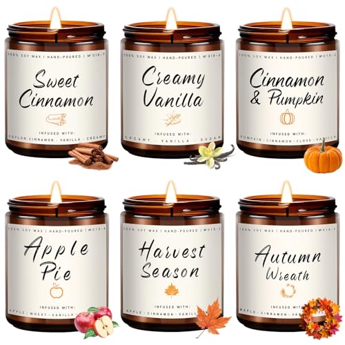 Auelife Scented Candles, 6 Pack Winter Candle Set, 42 oz Holiday Soy Candles, Candle Gifts Set for Men and Women, Home Decor of Wreath/Apple/Latte/Harvest/Vanilla/Cinnamon