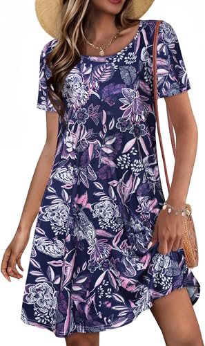 Image of JOLIGAL Summer Dresses for Women Casual Short Sleeve Sundress Scoop Neck Beach T Shirt Dress with Pockets 2026