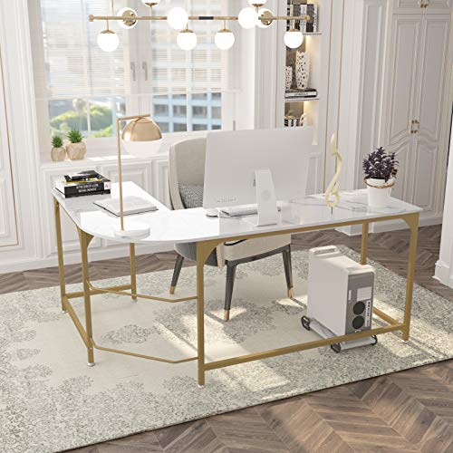 Modern White L Shaped Desk for Gaming and Home Office