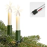 hellum Lichterkette, Made in Germany, Weihnachtsbaum Lichterkette mit Clip, 15 Lichter, beleuchtete Länge 9,8 m, Kabel grün, warmweiß, für Innen, teilbarer Stecker, kein LED