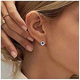 Yheakne Vintage Tiny Sapphire Stud Earrings Crystal Circle Stud Earrings Blue Sapphire Earrings Gold Cz hoop Earrings Jewelry for Women and Girls