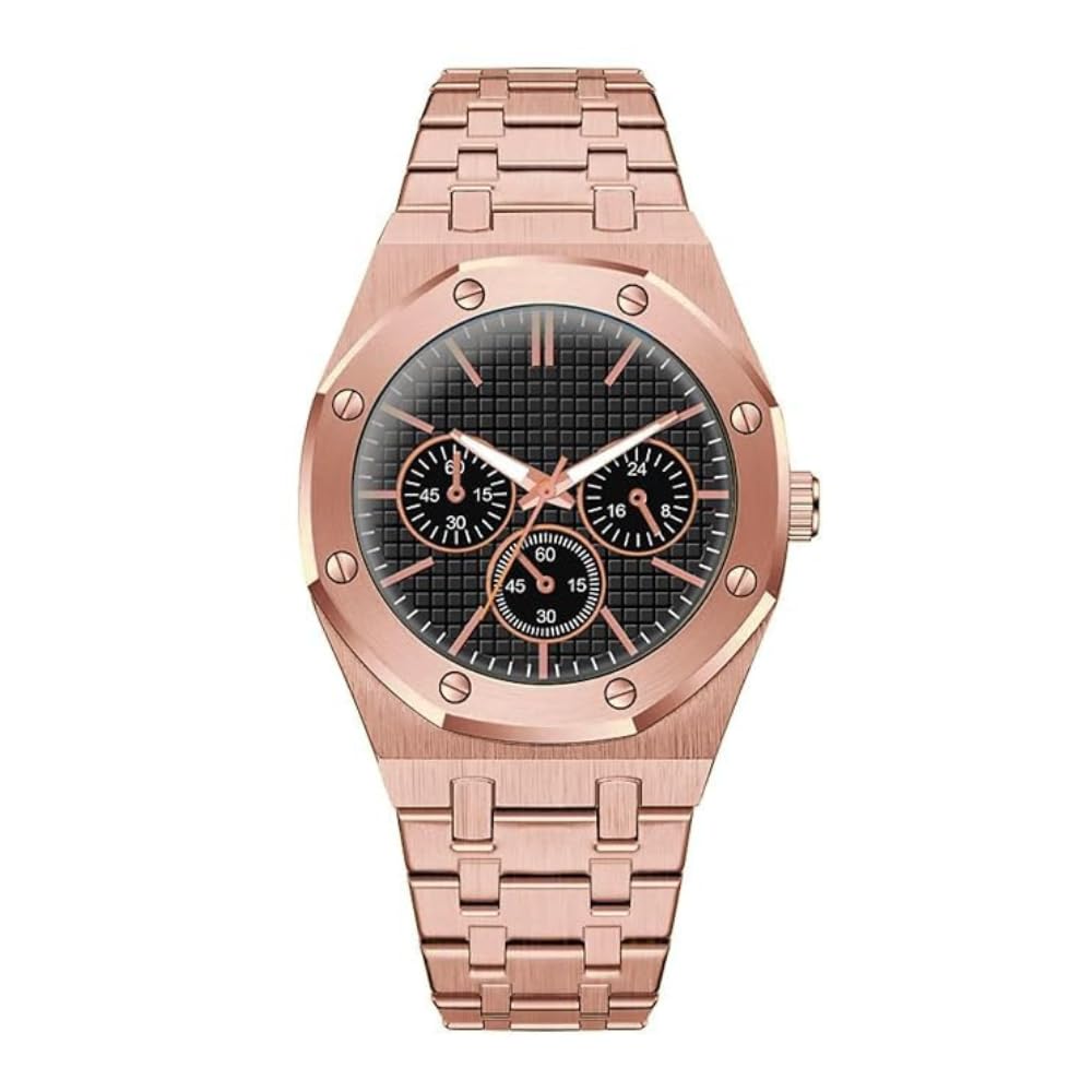 Chronograph Men's Analog Watch – Rose Gold Stainless Steel Strap | Black Dial | Formal & Casual Wear Wristwatch | Quartz Movement-picture-23
