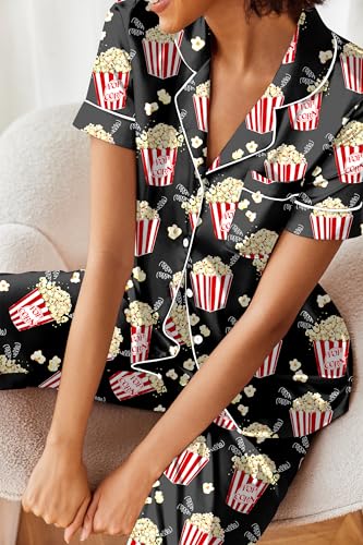 Image of Ekouaer 2 Piece Satin Short Sleeve Pajamas Set Button Down Sleepwear | Soft Pjs Set Classic Loungewear for Wedding, Party, Home, Daily Wear, Date Nights