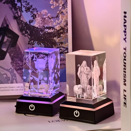 Image of Lighted Led Base for Glass Art Crystal Display Light Base - 6-Color Adjustable LED Platform for Holiday Decor & Art Photography (2.68in ABS Base) set of 2