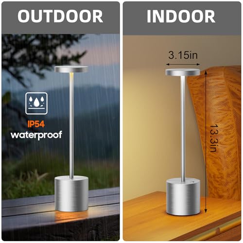 SAKRINGT Cordless Table Lamps Rechargeable,6000mAh Portable Battery Operated LED Table Light for Restaurant Outdoor Silver