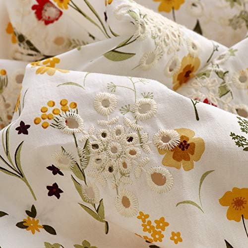49 inches Width Premium Eyelet Hollow-Out Botanical Branch Floral Print and Embroidery Cotton Fabric by The Yard