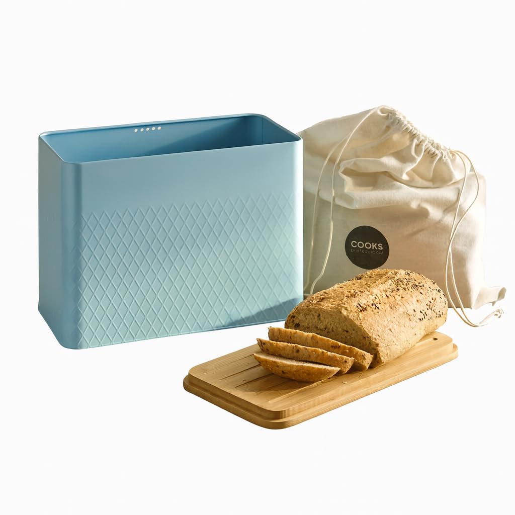 Cooks Professional Bread Bin - Blue Diamond Pattern - Bamboo Lid