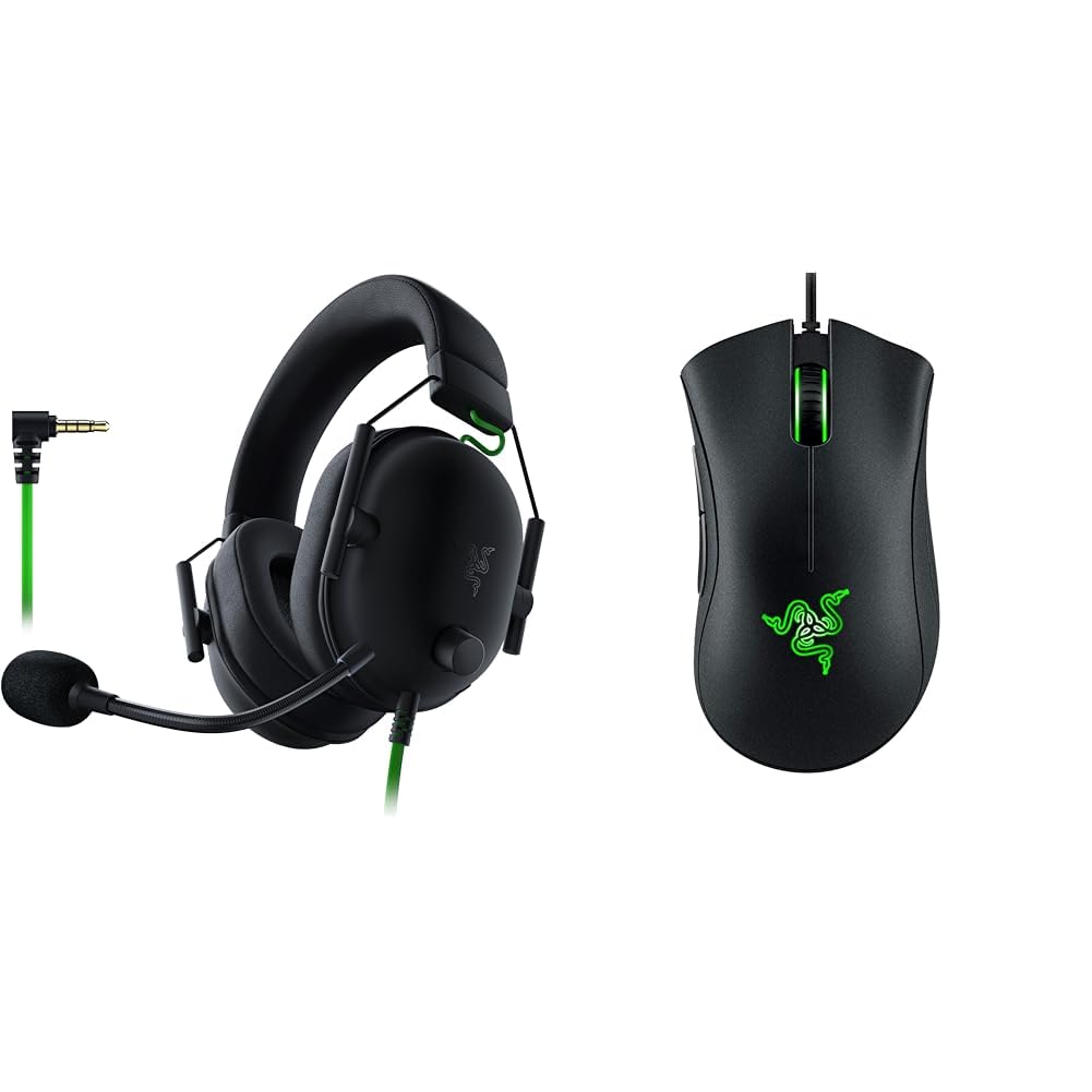 Razer BlackShark V2 X - Auriculares Gaming (Auriculares con Cable con Controlador de 50 mm & DeathAdder Essential - Ratón Gaming con Sensor óptico, 6400 dpi