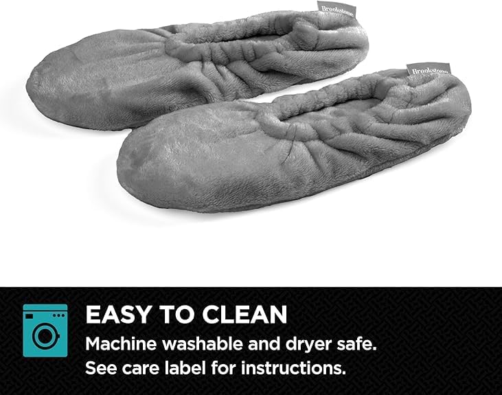 Image of Brookstone Plush Footies - Memory Foam Slippers with Ultra-Soft Sherpa, Non-Skid Sole, One-Size-Fits-Most, Machine Washable for Women, Stocking Stuffers and Gifts
