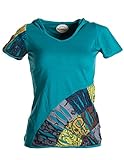 Aus robustem Shirtstoff Vishes - Alternative Bekleidung - Patchwork-, Cutwork- Shirt - UNIKAT mit Zipfelkapuze türkis 40 (L)