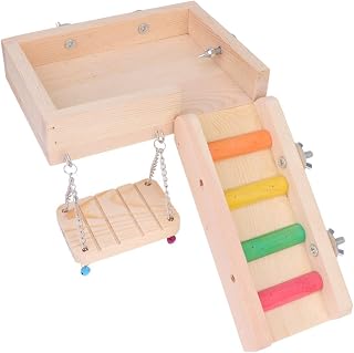 PRETYZOOM Parrot Chewing Swing Ladder Set for Cockatiels and Parrots | Wooden Build, Exercise and Balance Play, Attic Style Trio, for Chewing Fun and Energetic Birds