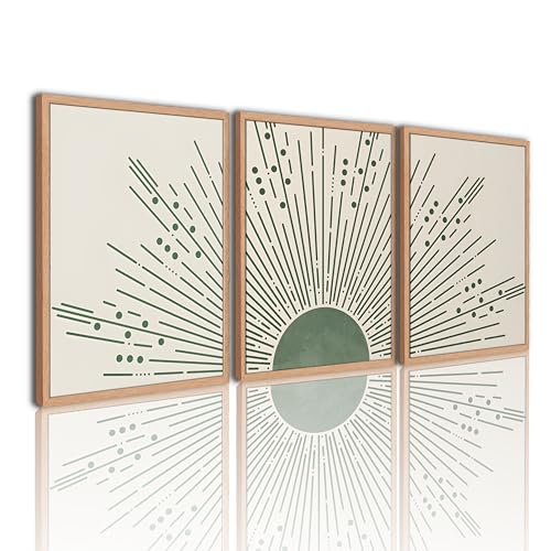 ARTZIO Boho Thick Framed Wall Art Set of 3,Sage green