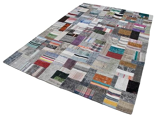 Gri El Dokuma Patchwork Salon Kilimi Etnik Bohem Stil