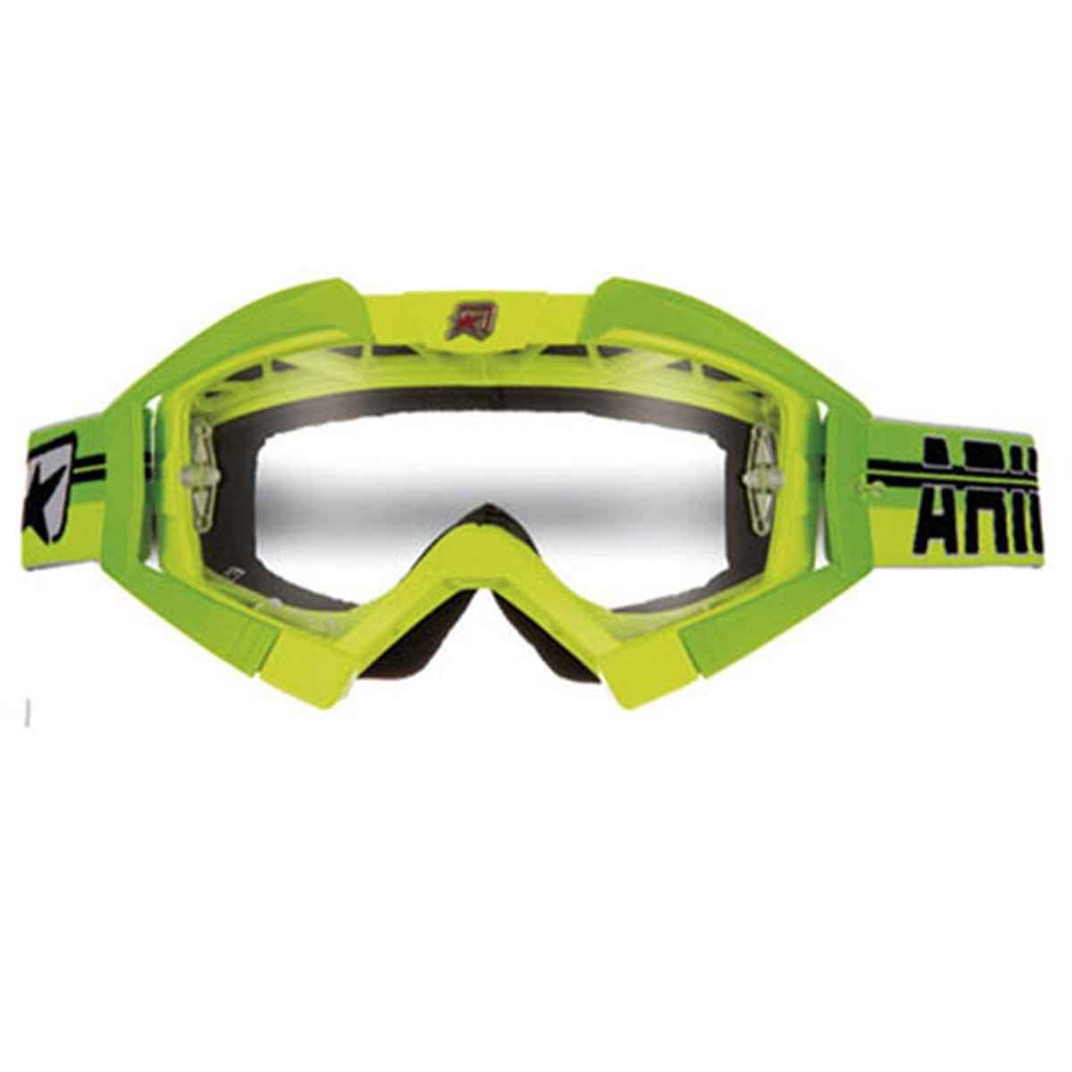 Ariete 13950-TGFL MX Goggle Riding Crows Top Line Yellow Fluorescent With Green Fluorescent Outrigger
