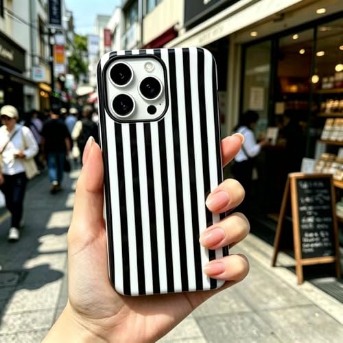 Image of for iPhone 13 /14 Case Cute Phone Case,Compatible with MagSafe,Dual Layer Shockproof Protective Phone Cover,Hard Shell + Silicone Cover,Fashion Design for Women Girls,Striped Black