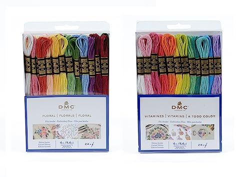 DMC – Surtido de hilos molidos especiales 117MC – Colores Vitaminas y Floral – 100% algodón – 48 madejas de 4 metros | Hilo de bordar, ideal punto de cruz