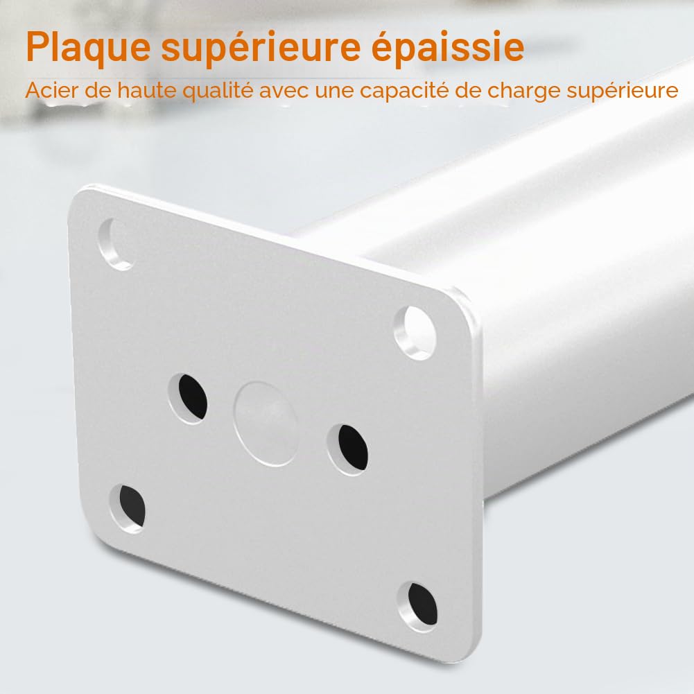 Lot de 4 Pieds de lit réglables en Hauteur 18-30 cm - Supports Universels en Métal pour Sommier à Lattes, Armoire, Canapé - Kit de renforcement Robuste pour Meuble et Lit - Blanc
