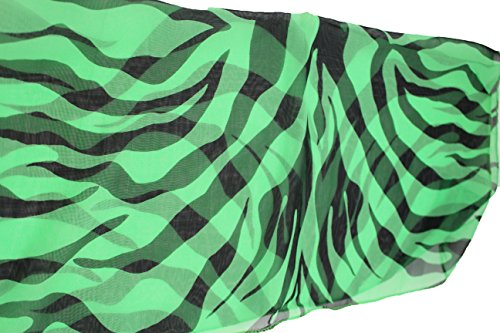 TFJ Women Fashion Small Neck Scarf Sheer Fabric Black Zebra Print Pocket Square Green2