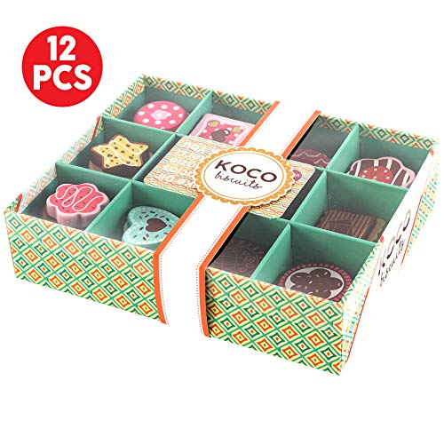 Caja de galletas de madera - Juego de caja de galletas (12 piezas) - Juguete de madera Playfood para niños - Comida falsa para niños - Presentado en una caja con tapa - Comida de madera para juguetes