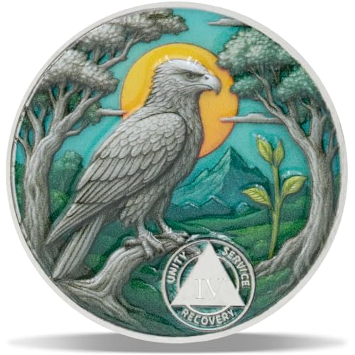 4 Year Soaring Renewal Sobriety Coin – Journey into Serenity NA Medallion – Spiritual Token for Recovery & Clean Time – Empowering NA AA Chips – Gift for Men & Women